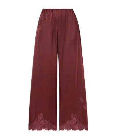 Doen Lavon Lace-trimmed Silk-satin Wide-leg Pants In Brown