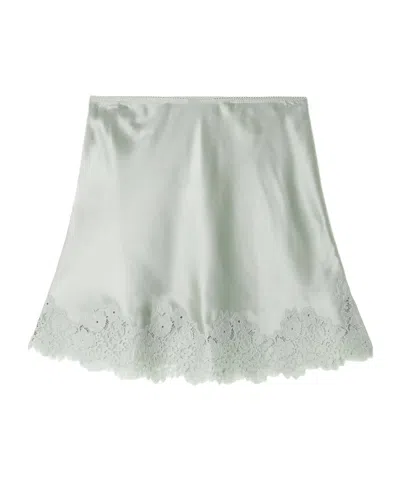 Doen Giuliette Lace-trimmed Floral-print Silk-charmeuse Skirt In Gray