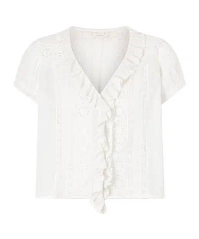 Doen Clairette Cropped Ruffled Lace-trimmed Organic Cotton-voile Top In White