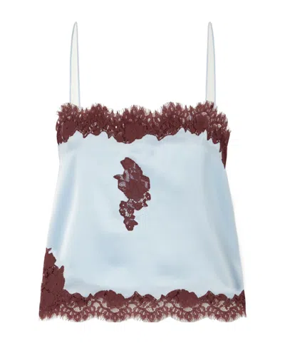 Doen Avelaine Lace-trimmed Silk-satin Cami In Blue