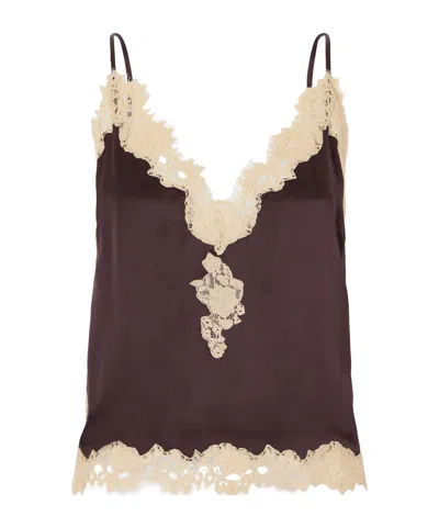 Doen Kira Lace-trimmed Silk-satin Cami In Brown