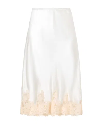 Doen Lace-trimmed Silk-satin Midi Skirt In White