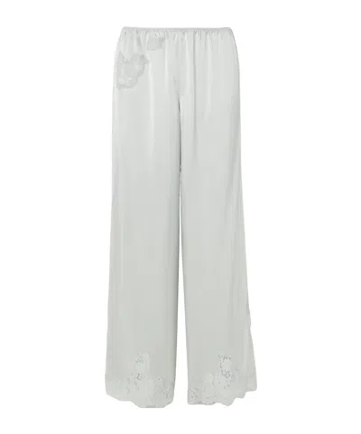 Doen Lavon Lace-trimmed Silk-satin Wide-leg Pants In Blue