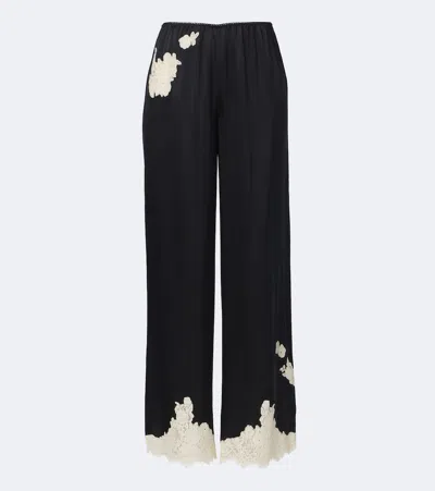 Doen Dôen Lavon Lace-trimmed Silk Satin Straight Pants In Black