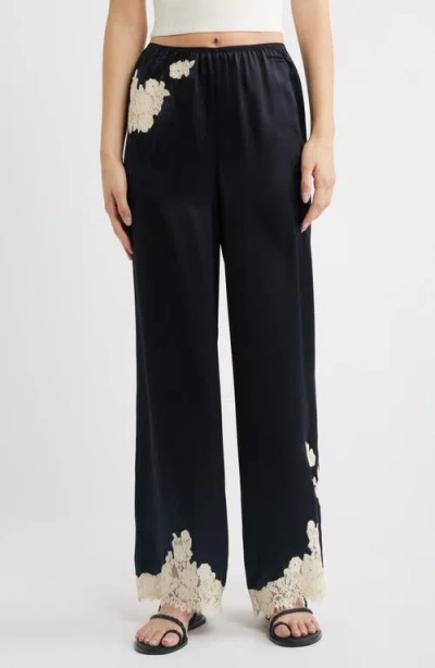 Doen Dôen Lavon Silk Wide Leg Pants In Black Wcl
