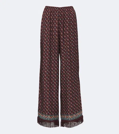 Doen Lavon Fringed Printed Silk-blend Satin Wide-leg Pants In Pink