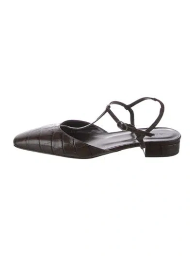 Pre-owned Doen Leather Animal Print Slingback Flats In Brown