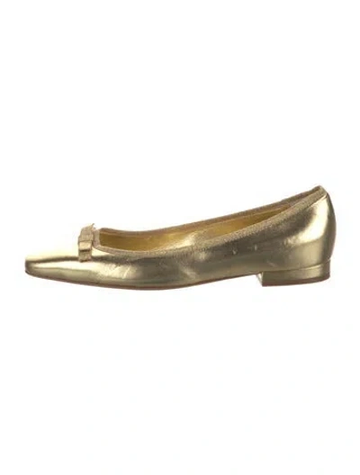Pre-owned Doen Leather Bow Accents Ballet Flats In Gold