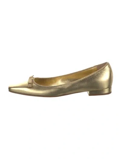 Pre-owned Doen Leather Bow Accents Ballet Flats In Gold