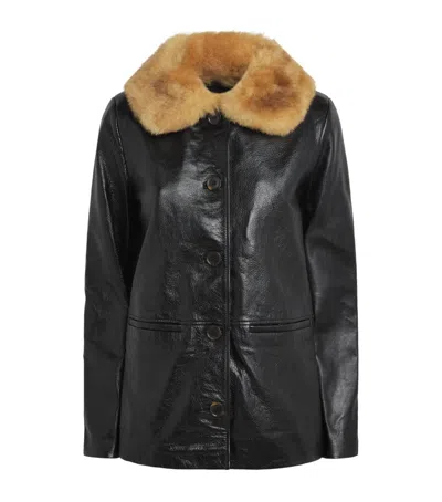 Doen Dôen Leather Shearling-collar Seville Jacket In Black