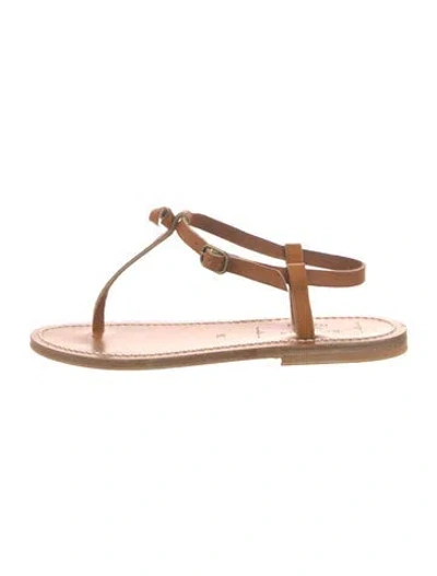 Pre-owned Doen Leather T-strap Sandals In Brown