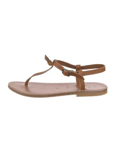 Pre-owned Doen Leather T-strap Sandals In Brown
