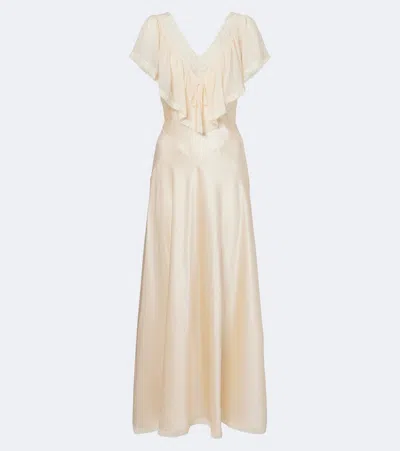 Doen Dôen Léoris Lace-trimmed Ruffled Silk Midi Dress In Neutral
