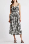 Doen Leslie Tie-detailed Smocked Gingham Voile Midi Dress In Multi