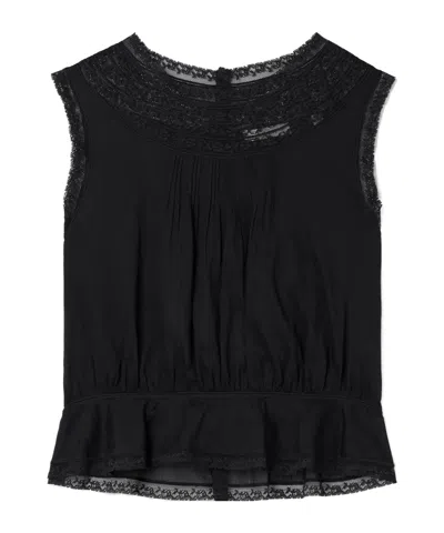 Doen Lilibet Lace-trimmed Pintucked Organic Cotton-voile Top In Black