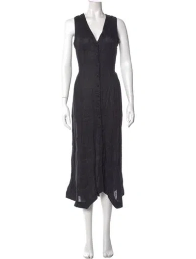 Pre-owned Doen Linen Long Dress In Black
