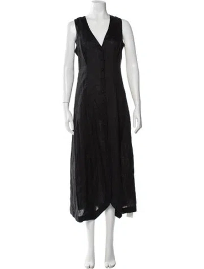 Pre-owned Doen Linen Long Dress In Black