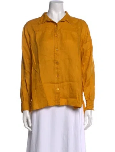 Pre-owned Doen Linen Long Sleeve Blouse In Brown