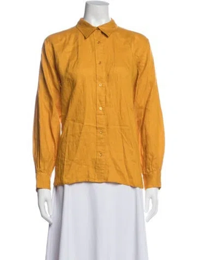 Pre-owned Doen Linen Long Sleeve Blouse In Yellow