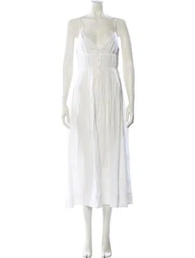 Pre-owned Doen Linen Midi Length Dress In White