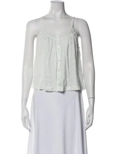 Pre-owned Doen Linen Scoop Neck Top In White
