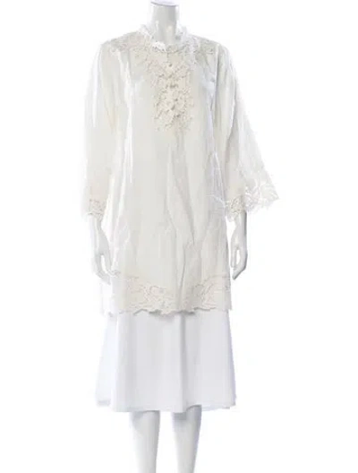 Pre-owned Doen Linen Three-quarter Sleeve Blouse W/ Tags In White