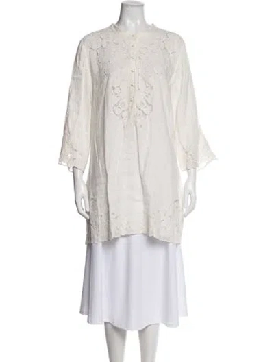 Pre-owned Doen Linen Three-quarter Sleeve Blouse In White