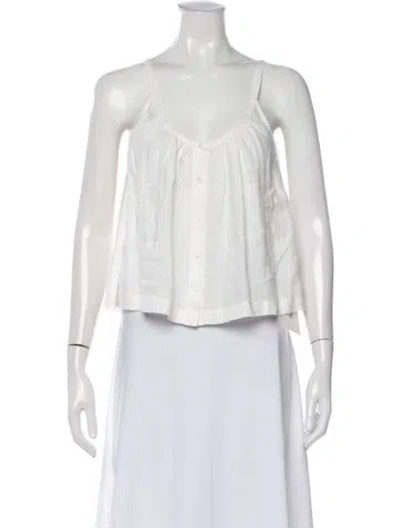 Pre-owned Doen Linen V-neck Blouse In Neutrals