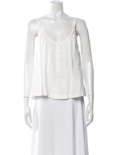 Pre-owned Doen Linen V-neck Blouse In White