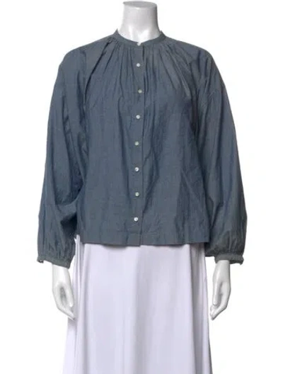 Pre-owned Doen Long Sleeve Blouse In Blue
