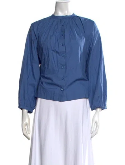 Pre-owned Doen Long Sleeve Blouse In Blue