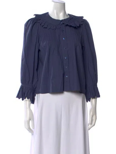 Pre-owned Doen Long Sleeve Blouse In Blue