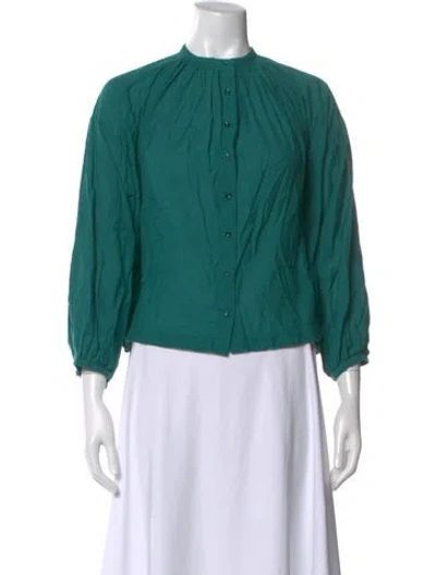 Pre-owned Doen Long Sleeve Blouse In Green