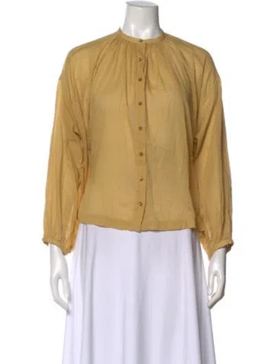 Pre-owned Doen Long Sleeve Blouse In Green