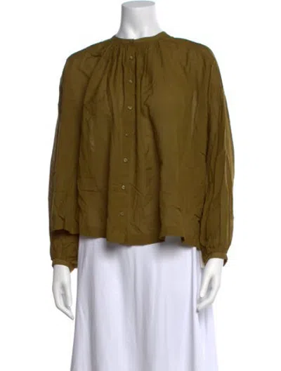 Pre-owned Doen Long Sleeve Blouse In Green