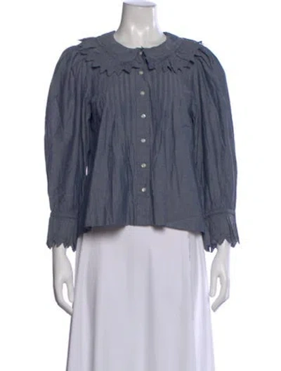 Pre-owned Doen Long Sleeve Blouse W/ Tags In Blue