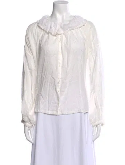 Pre-owned Doen Long Sleeve Blouse In White