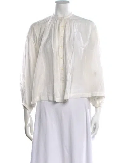 Pre-owned Doen Long Sleeve Blouse In White