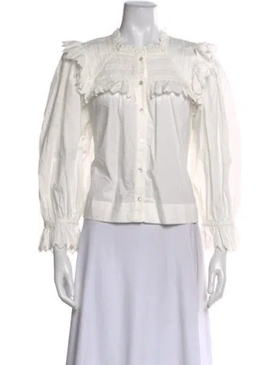 Pre-owned Doen Long Sleeve Blouse In White