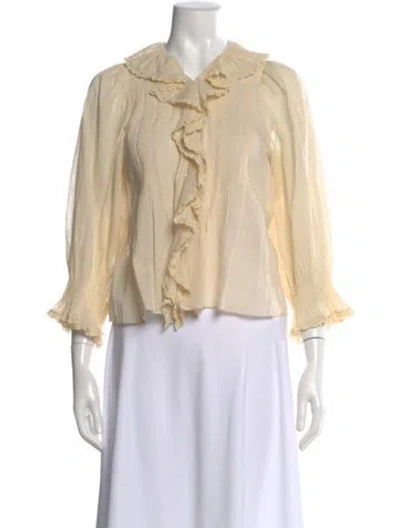 Pre-owned Doen Long Sleeve Blouse In White