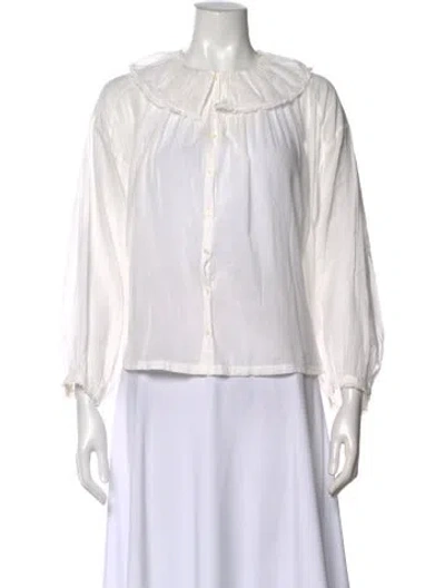 Pre-owned Doen Long Sleeve Blouse In White
