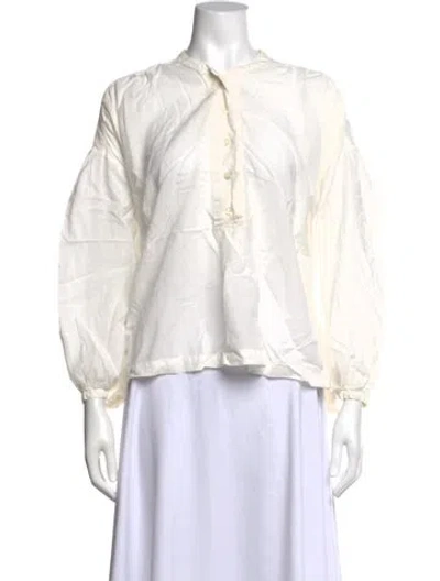 Pre-owned Doen Long Sleeve Blouse In White