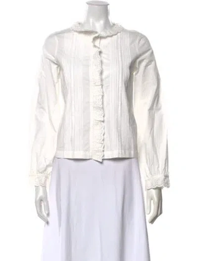 Pre-owned Doen Long Sleeve Blouse In White