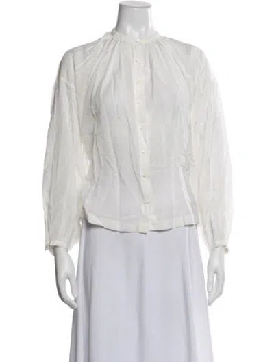 Pre-owned Doen Long Sleeve Blouse In White
