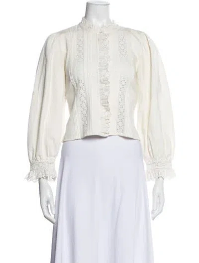 Pre-owned Doen Long Sleeve Blouse In White