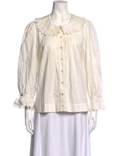Pre-owned Doen Long Sleeve Blouse In White