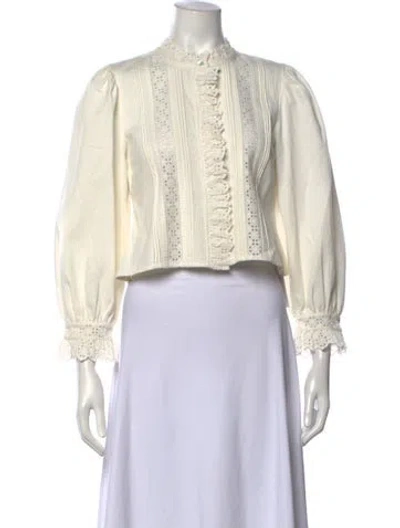 Pre-owned Doen Long Sleeve Blouse In White