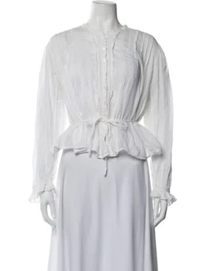 Pre-owned Doen Long Sleeve Blouse In White