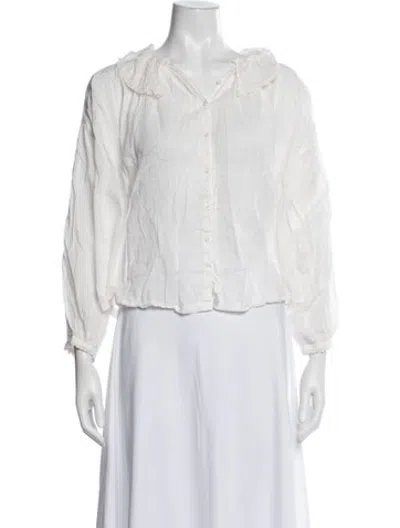 Pre-owned Doen Long Sleeve Blouse In White