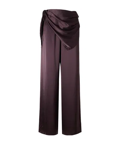 Doen Lavona Scarf-detailed Silk Pants In Brown